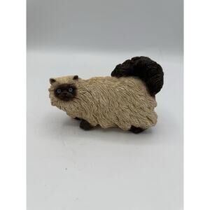Vintage Siamese Cat Figurine Tan & Brown 5” Long Blue Eyes Realistic Detail
